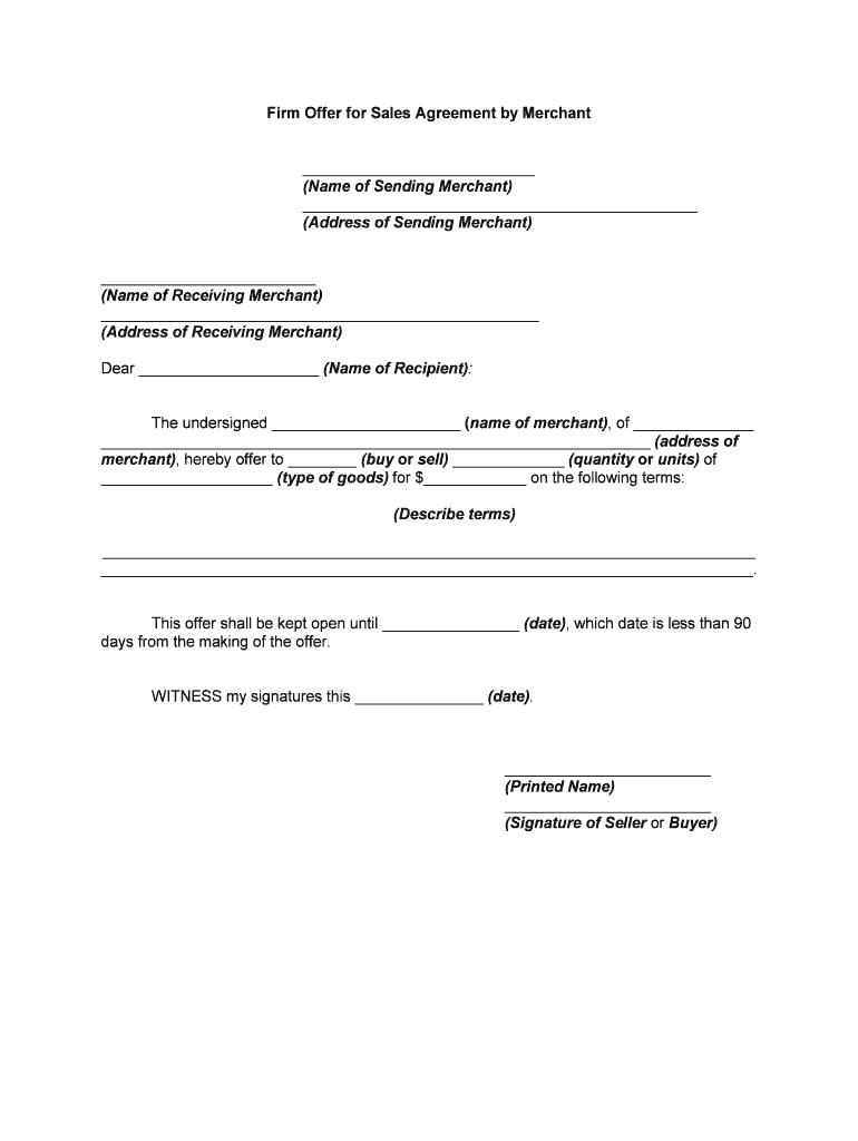 Firm Offer for Sales Agreement by Merchant  Form