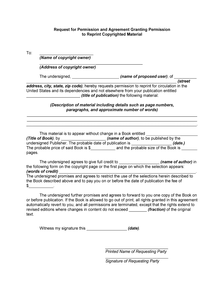 Request for Permission and Agreement Granting Permission  Form