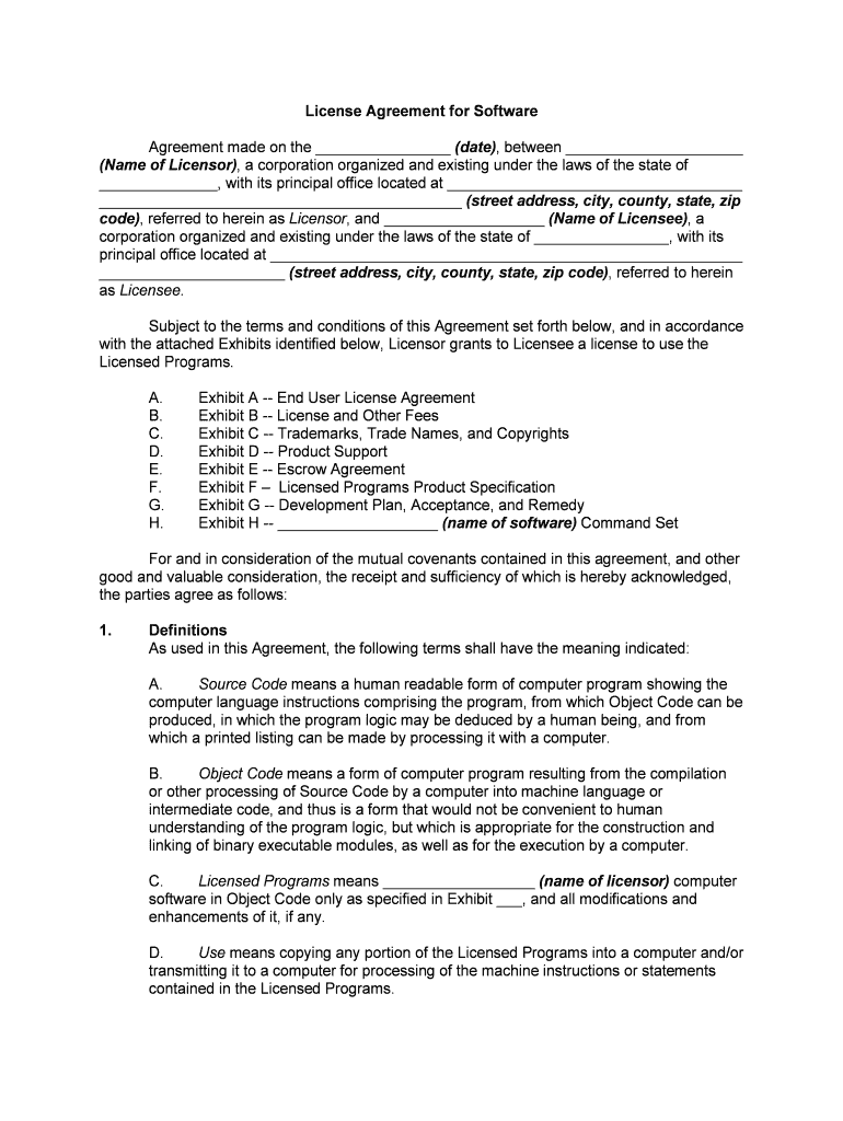 Agreement No Exclusive Software License  Form
