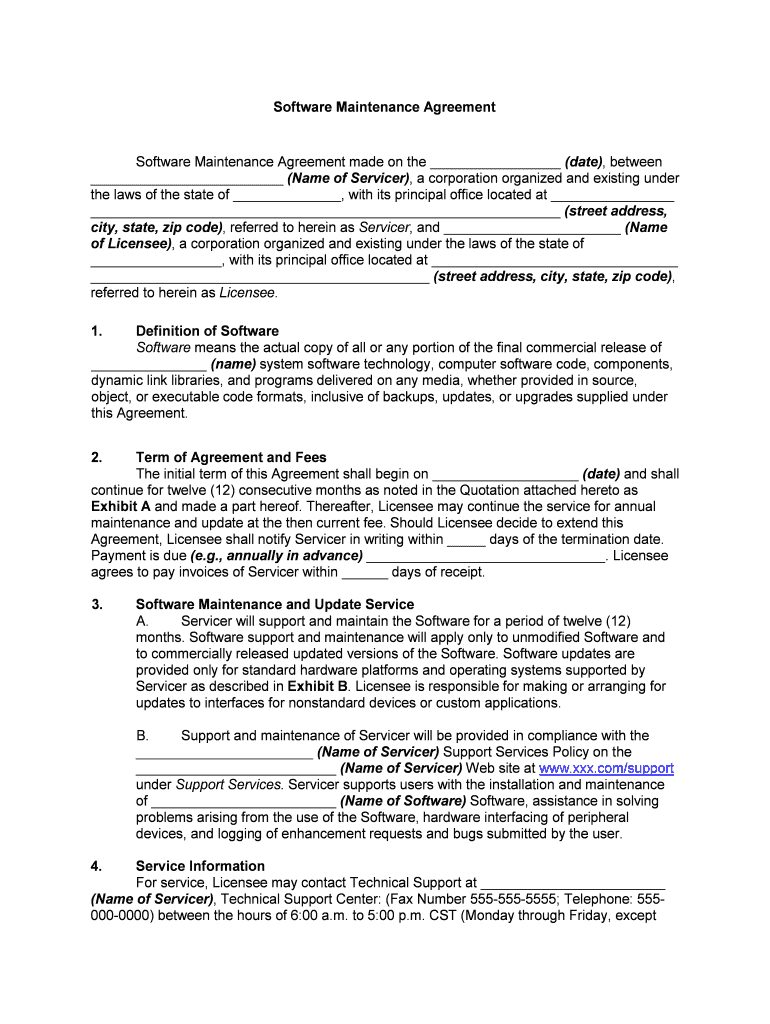 Software Maintenance Agreement Template Get Sample  Form