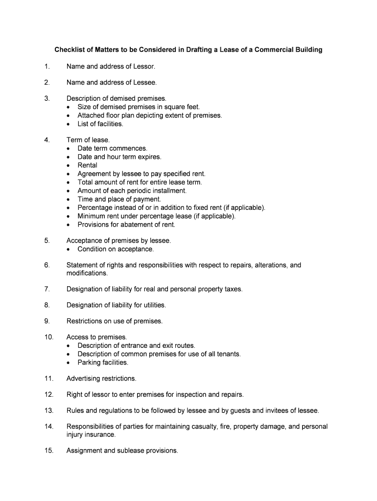 Checklist of Matters to Be Considered in Drafting a Lease of a Commercial Building  Form