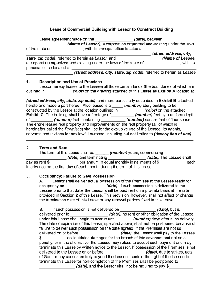 LeaseCommercial BuildingLessor to Construct Building Form
