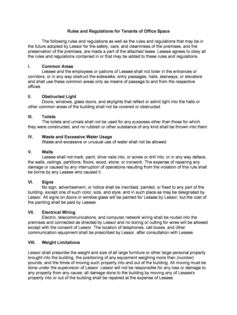 LeaseRules and Regulations Applicable to TenantsOffice Space  Form