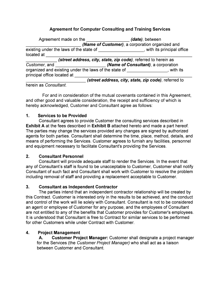 Agreement for Consulting and Training Services Sagent  Form