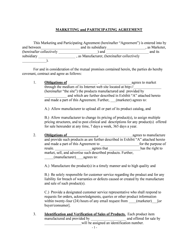 MARKETING and PARTICIPATING AGREEMENT  Form