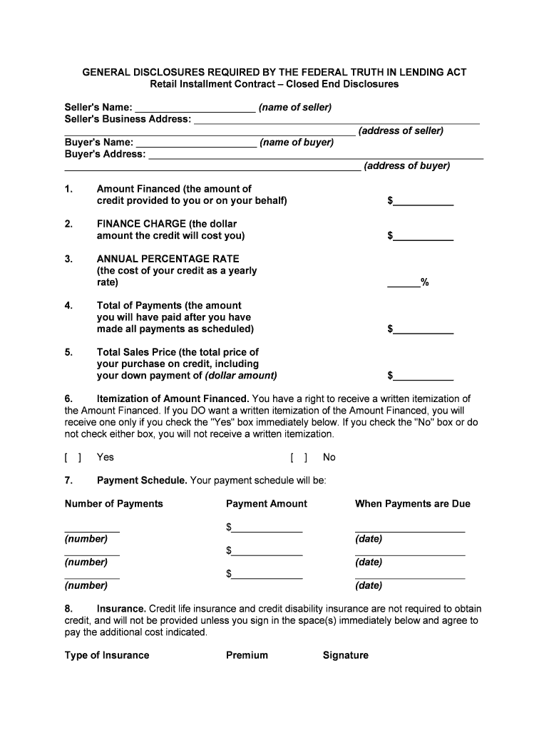 Fill and Sign the General Disclosures Required by the Federal Truth in Lending Act Form