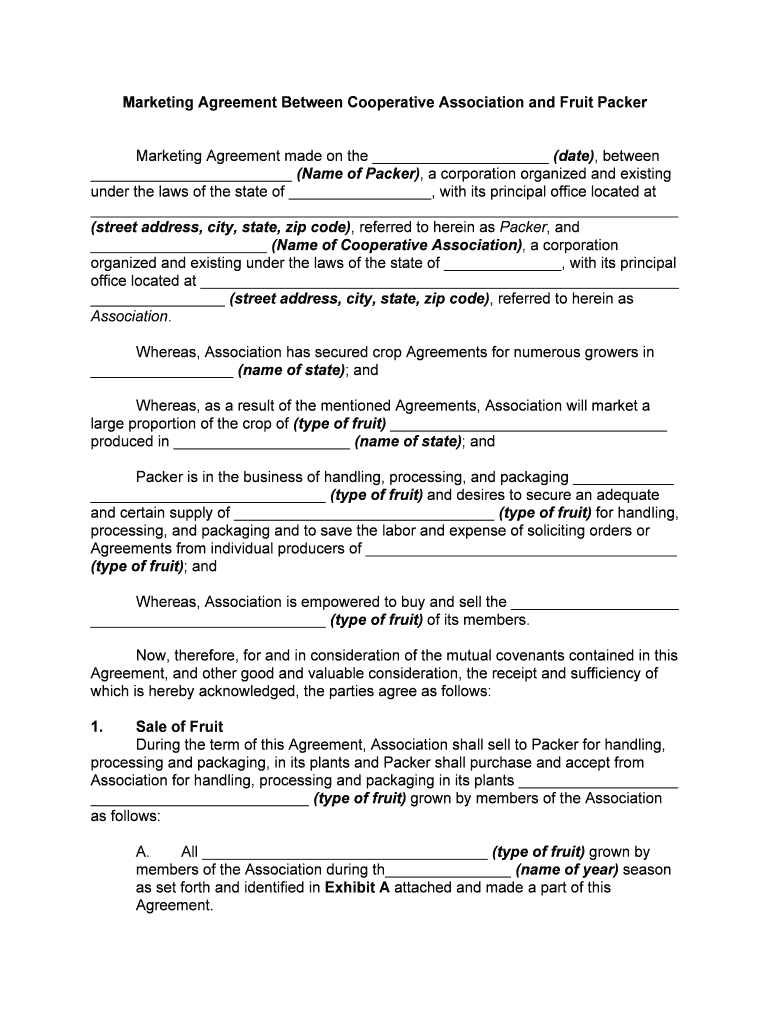 Sample Marketing AgreementAgricultural Marketing  Form