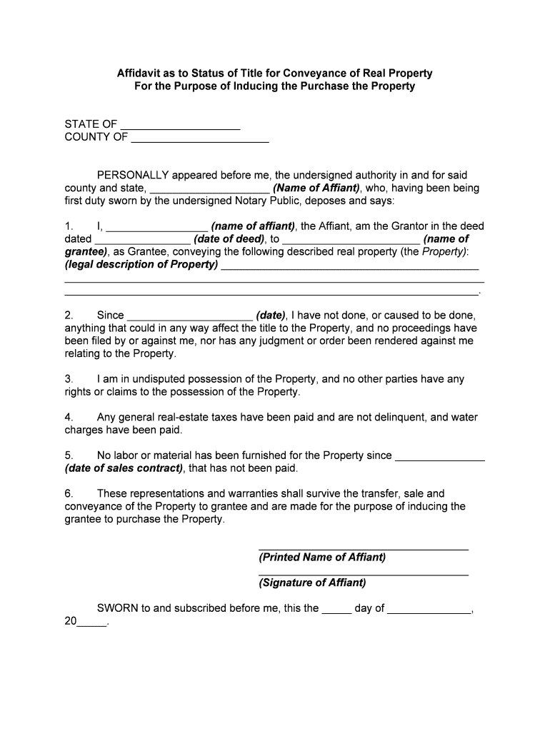 Affidavit as to Status of Title for Conveyance of Real Property  Form