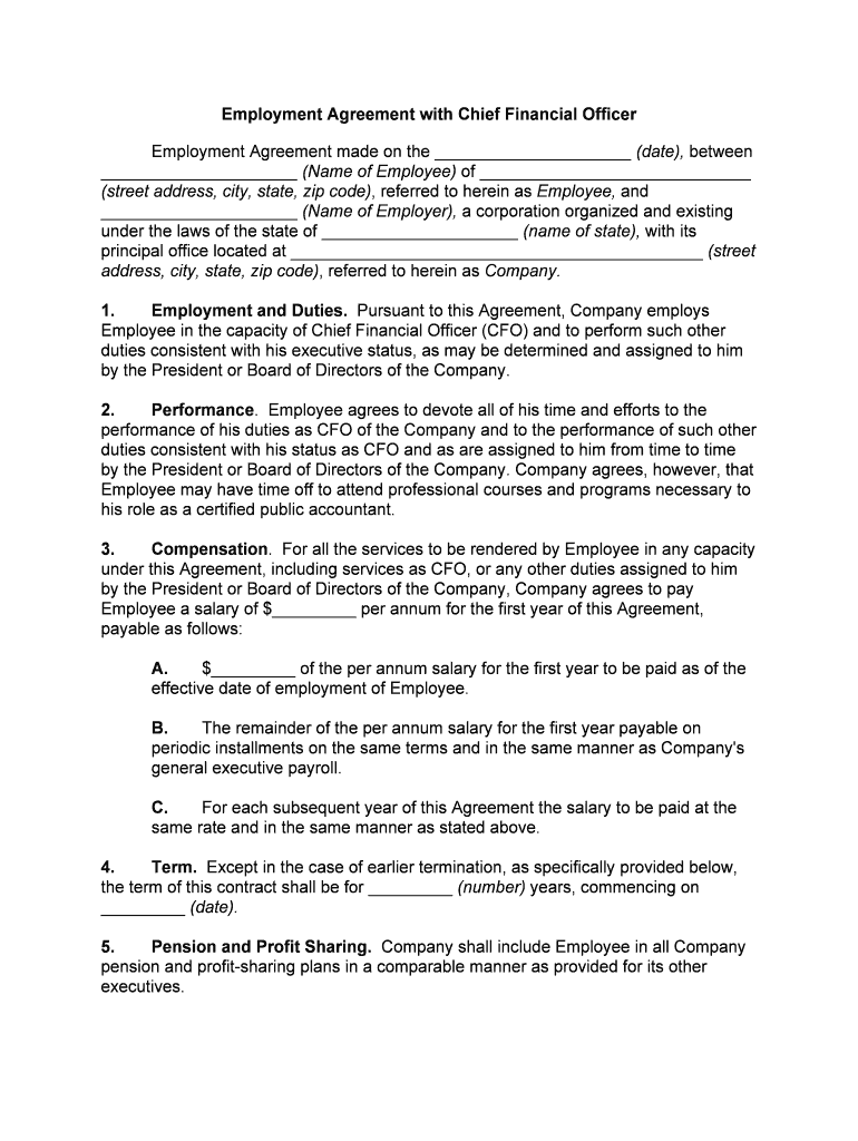 Employment Agreement with Chief Financial Officer  Form