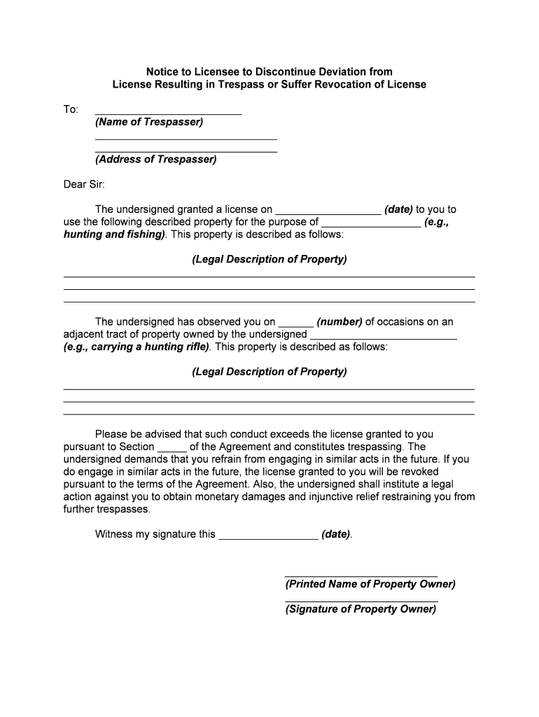 Notice to Licensee to Discontinue Deviation FromLicense or Suffer Revocation of License  Form