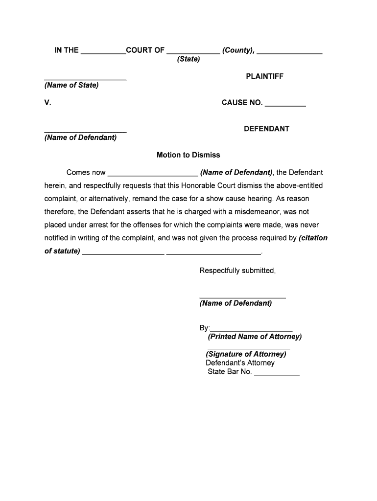 Motion to Dismiss for Failure to Notice and Grant Show Cause Hearing  Form