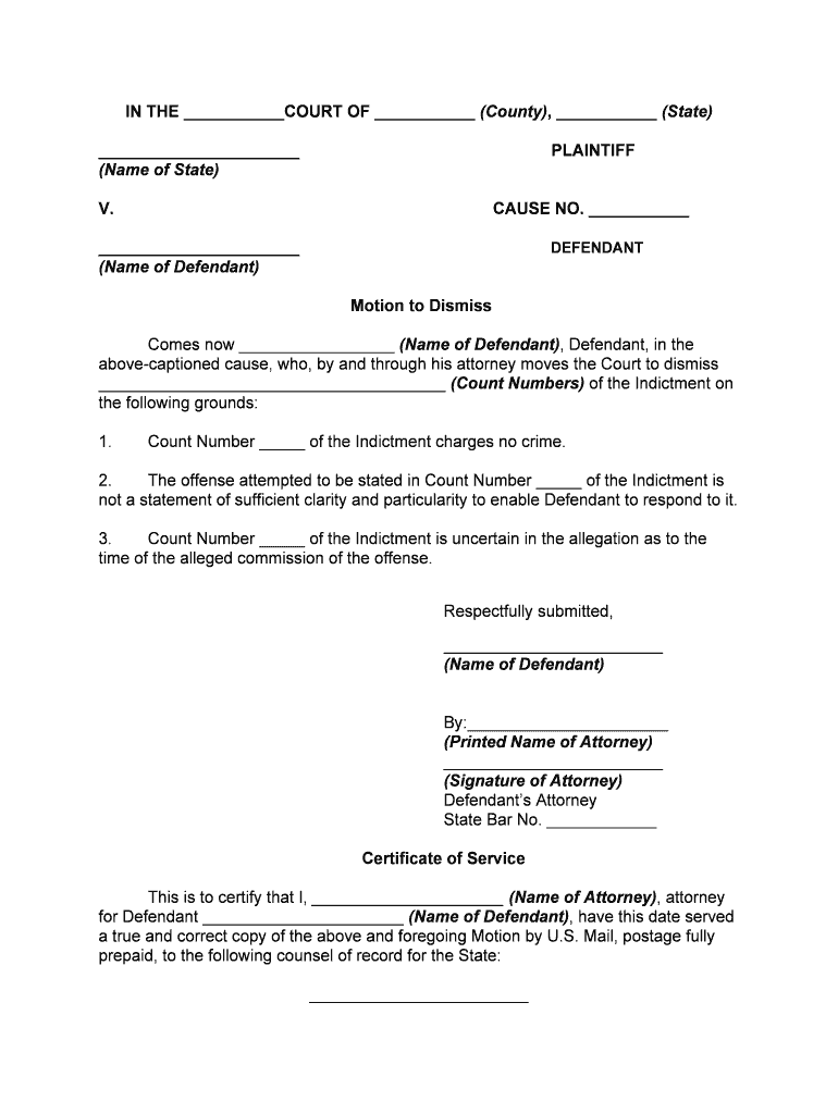 MotionTo Dismiss Counts of Complaint  Form