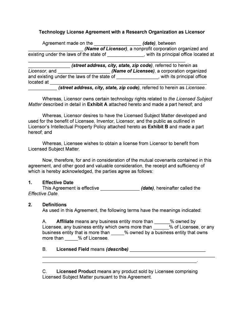 Sample Licensing AgreementsHarvard Office of Technology  Form