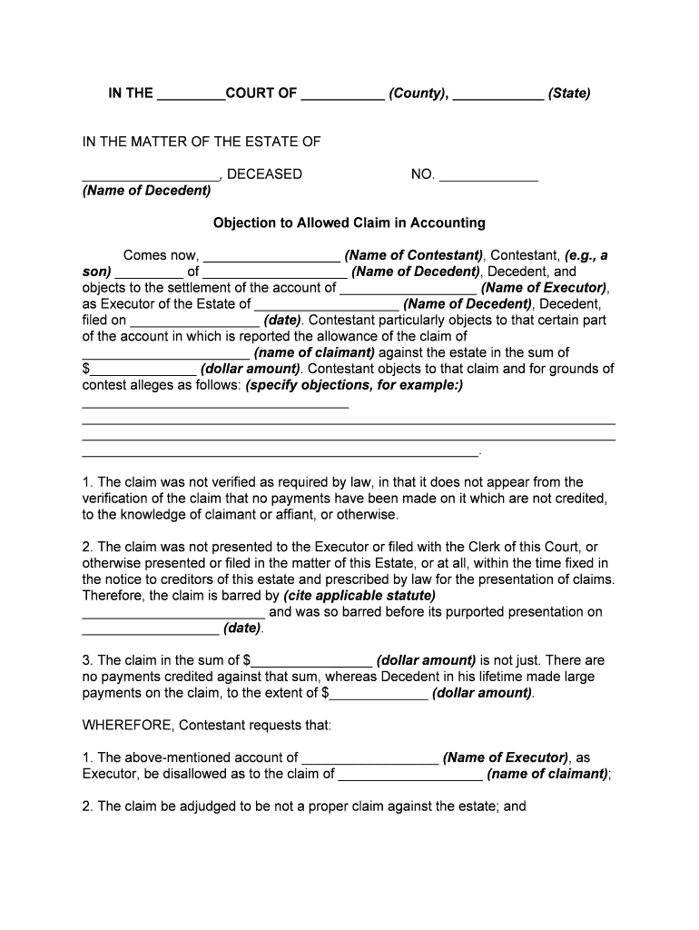 Article 2 Proof and Allowance of Claims Against Estates of  Form