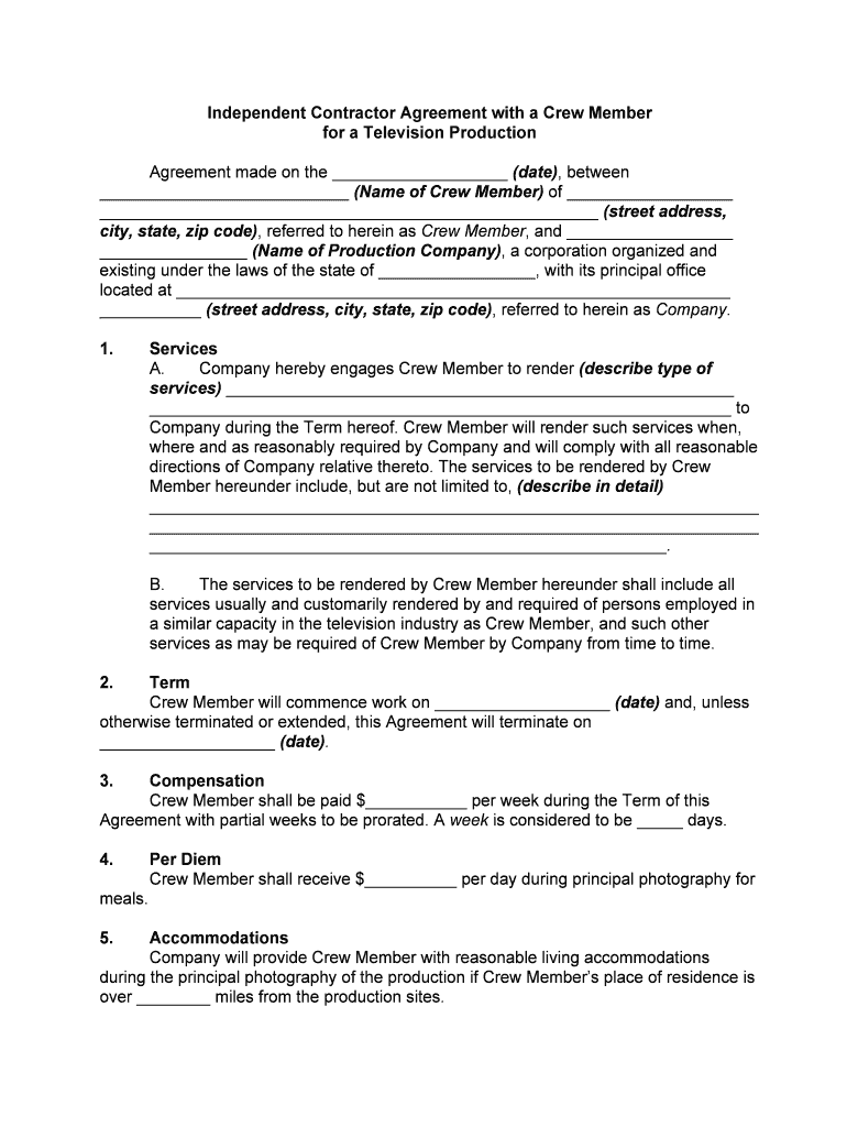 Independent Contractor Agreement with a Crew Member  Form