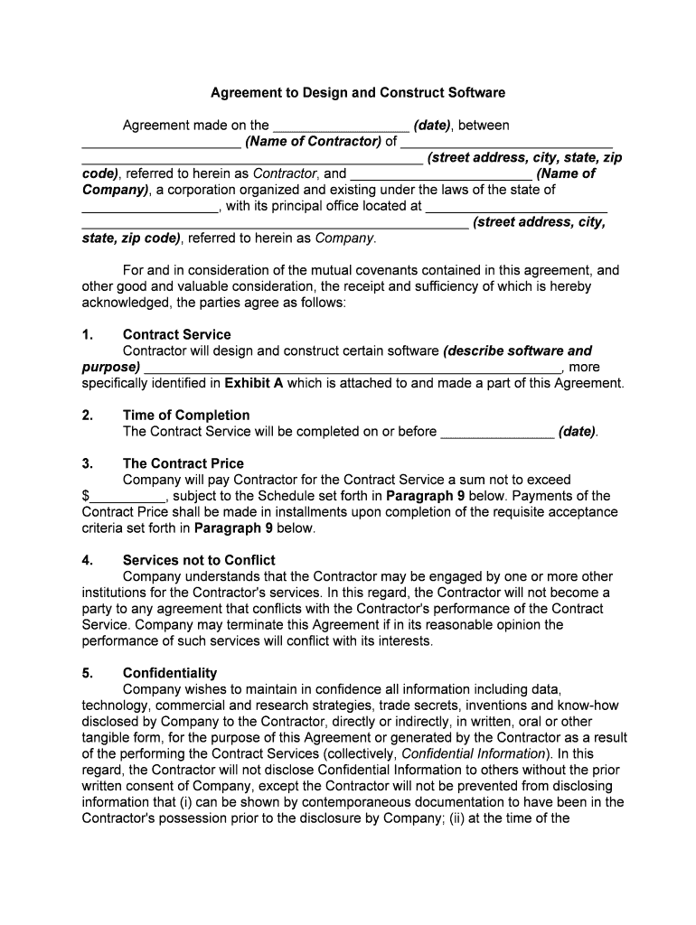 Agreement to Design and Construct Software  Form