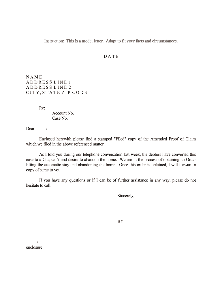 Enclosed Herewith Please Find a Stamped &quot;Filed&quot; Copy of the Amended Proof of Claim  Form