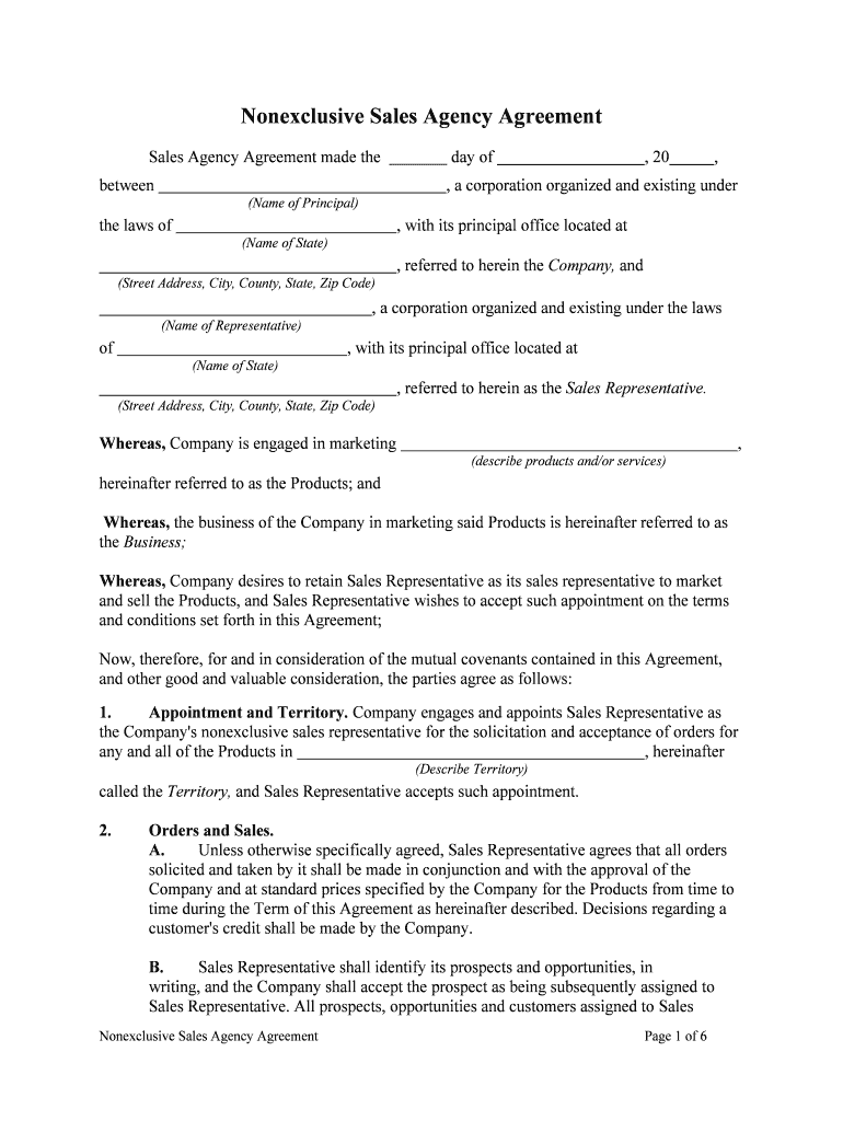 Sales Representative Agreement Contract Standards  Form