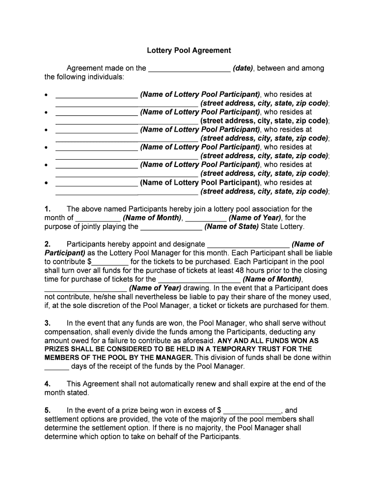 In a Powerball Lottery Pool? Use Our Lottery Pool Agreement  Form