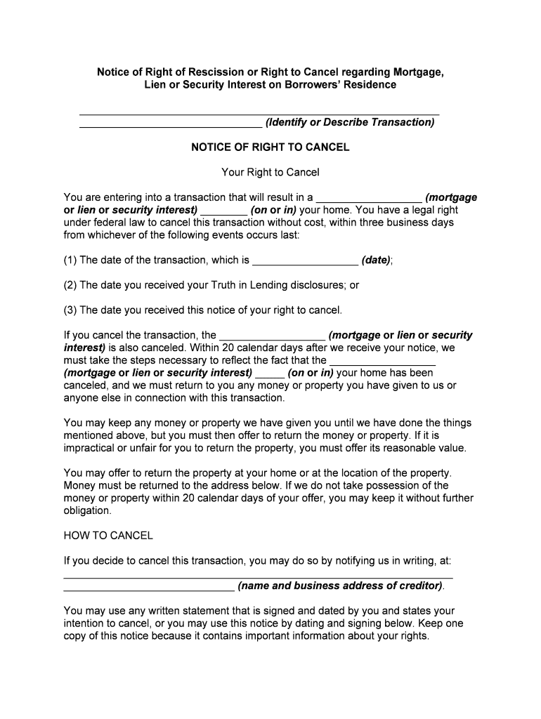 Right of Rescission Form PDF Fill Out and Sign Printable PDF Template