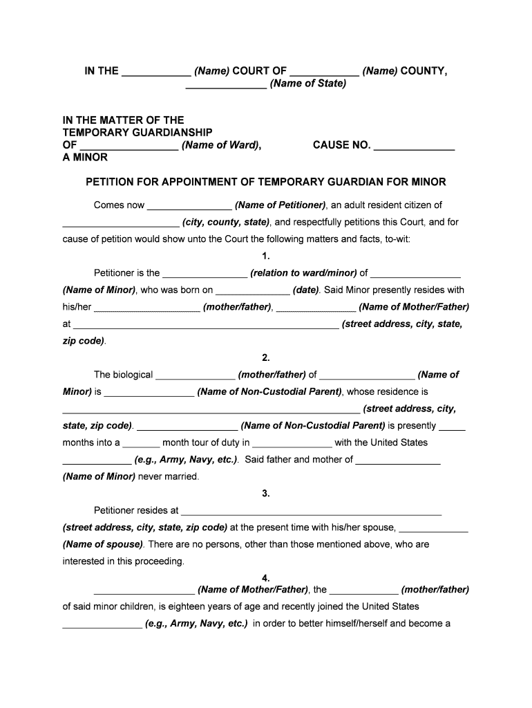Petition for Emergency Temporary Guardianconservatorship  Form