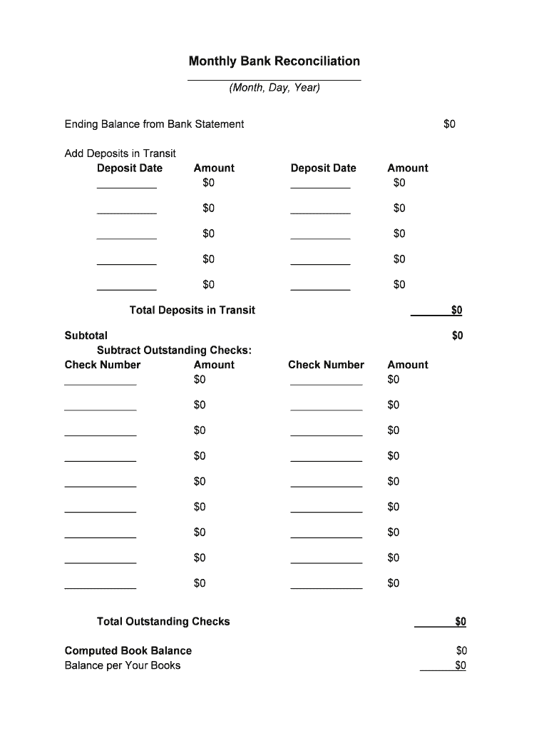 Ending Balance from Bank Statement  Form