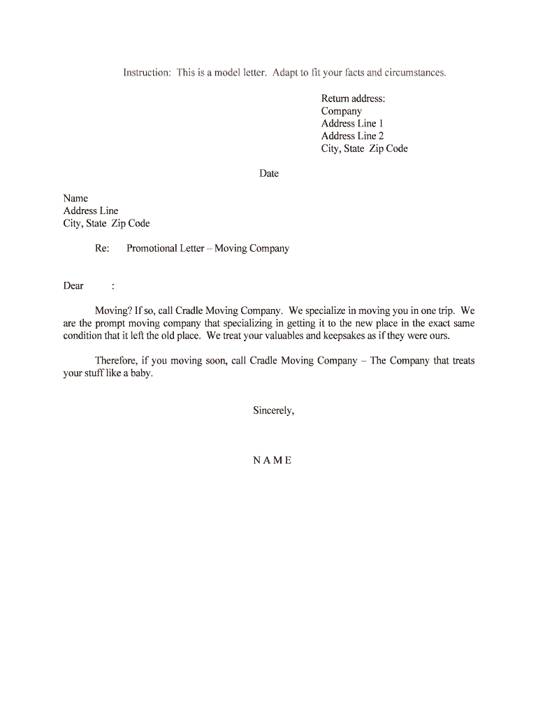 Promotional Letter Moving Company  Form