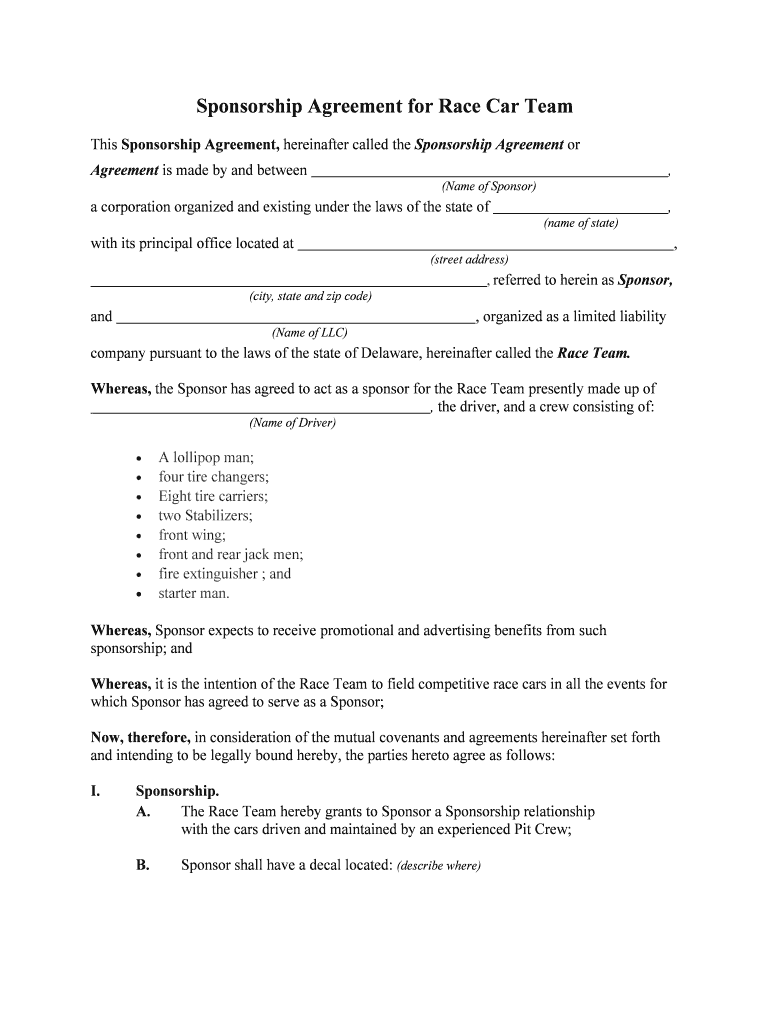 &amp;quot;Sponsorship Agreement&amp;quot; or &amp;quot;Agreement&amp;quot; Jarhead Kart  Form