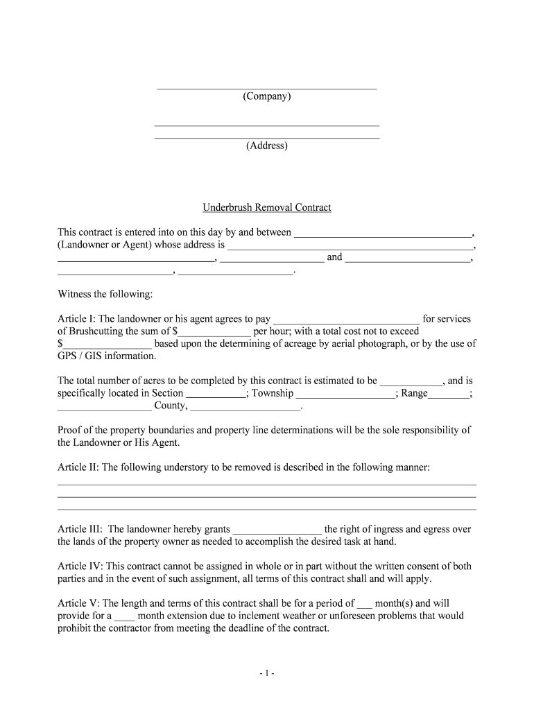Underbrush Removal Contract  Form