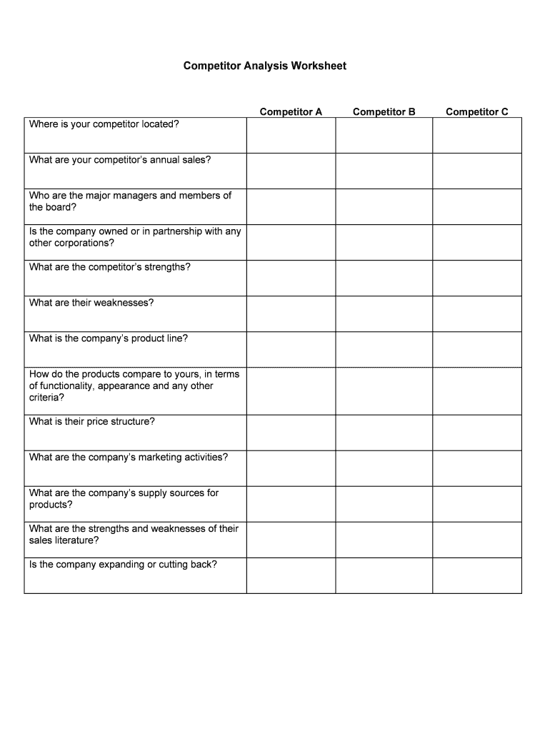 This Worksheet Will Help You Define Your Competitors  Form