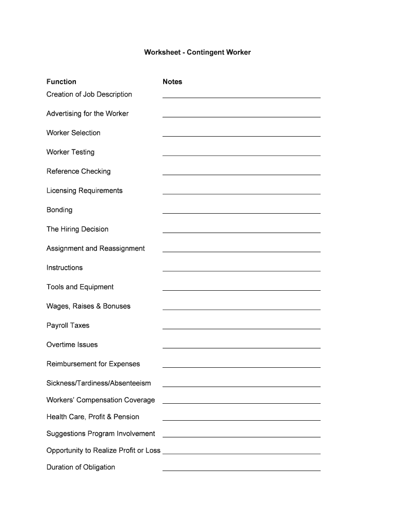 Worksheet Contingent Worker  Form