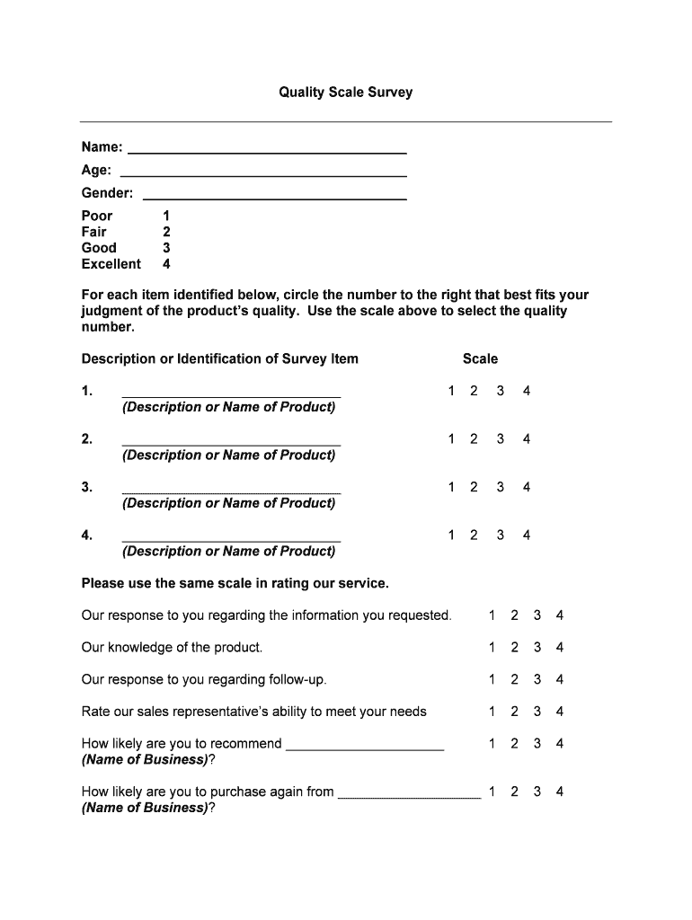 Quality Scale Survey TemplateWord &amp;amp;amp; PDFBy Business  Form