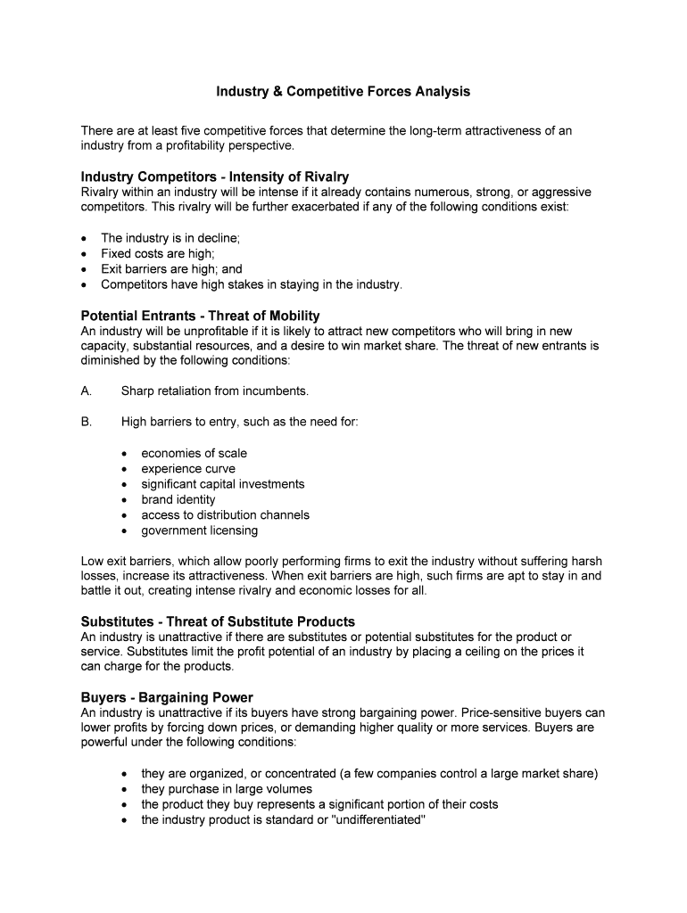 Industry &amp; Competitive Forces Analysis  Form