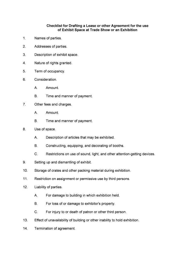 Checklist for Drafting a Lease or Other Agreement for the Use  Form