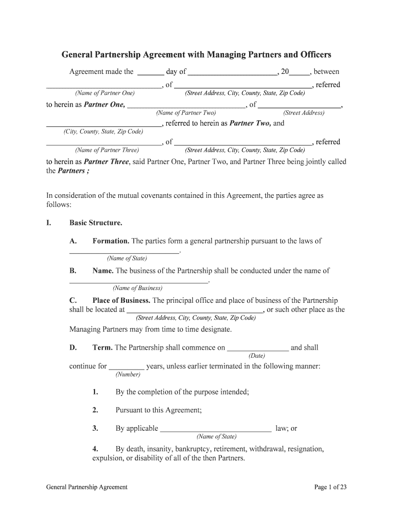 General Partnership Agreement with Managing Partners and Officers  Form