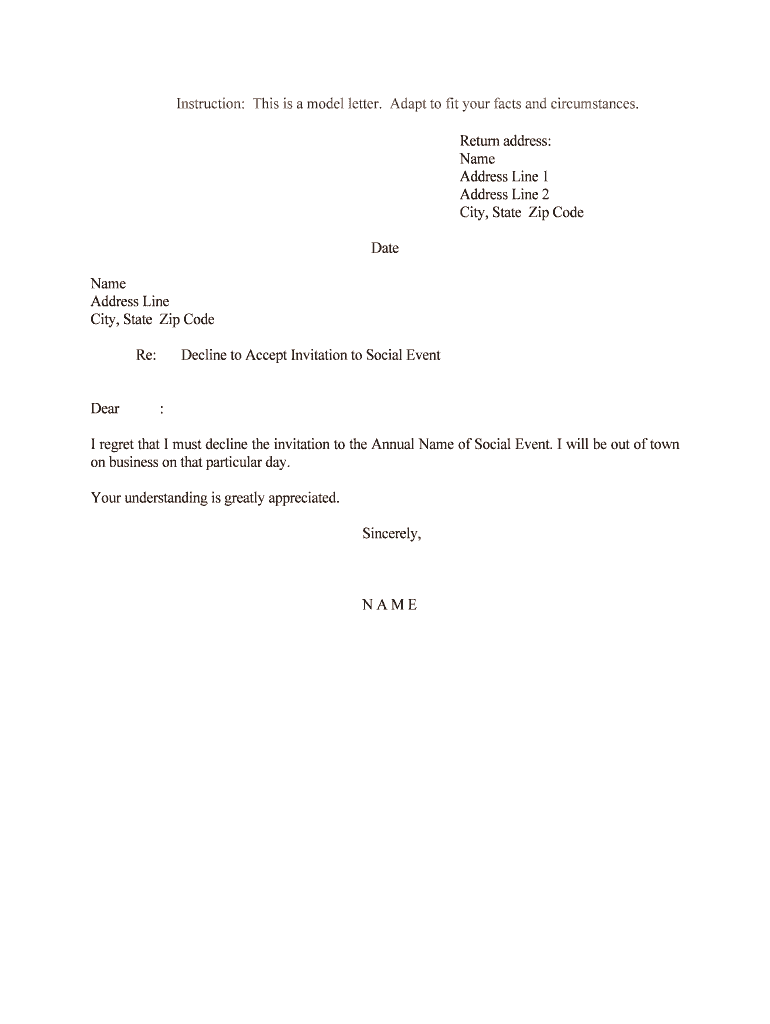 Decline to Accept Invitation to Social Event  Form