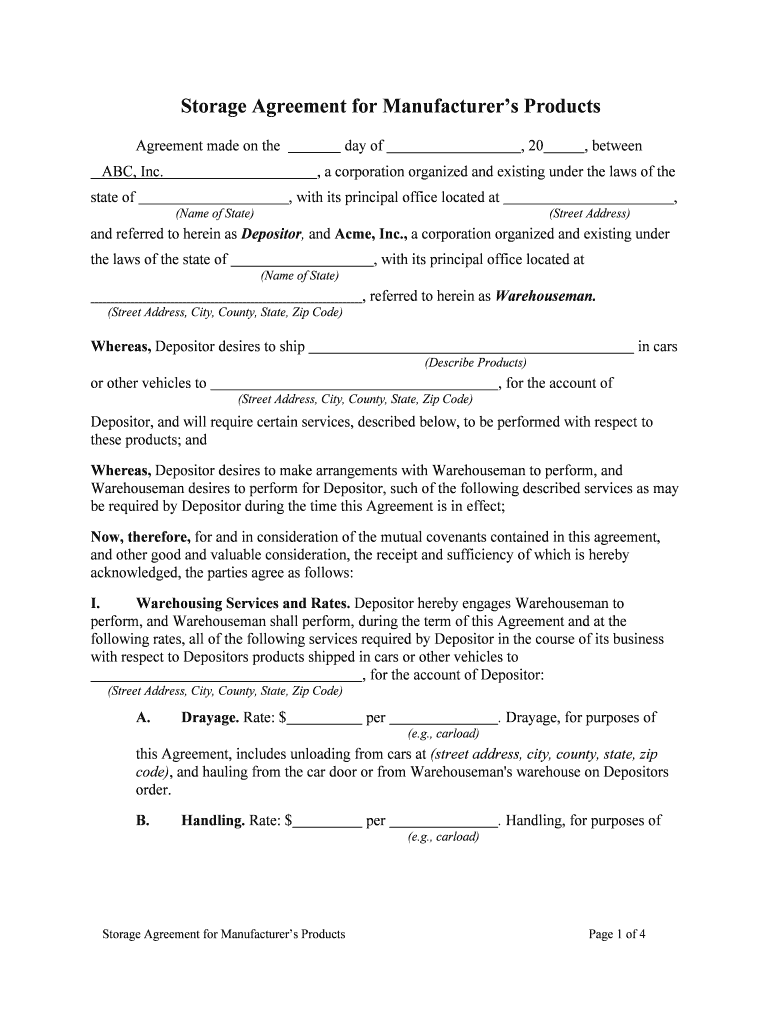 Product Purchase, Storage and Handling Agreement SEC Gov  Form