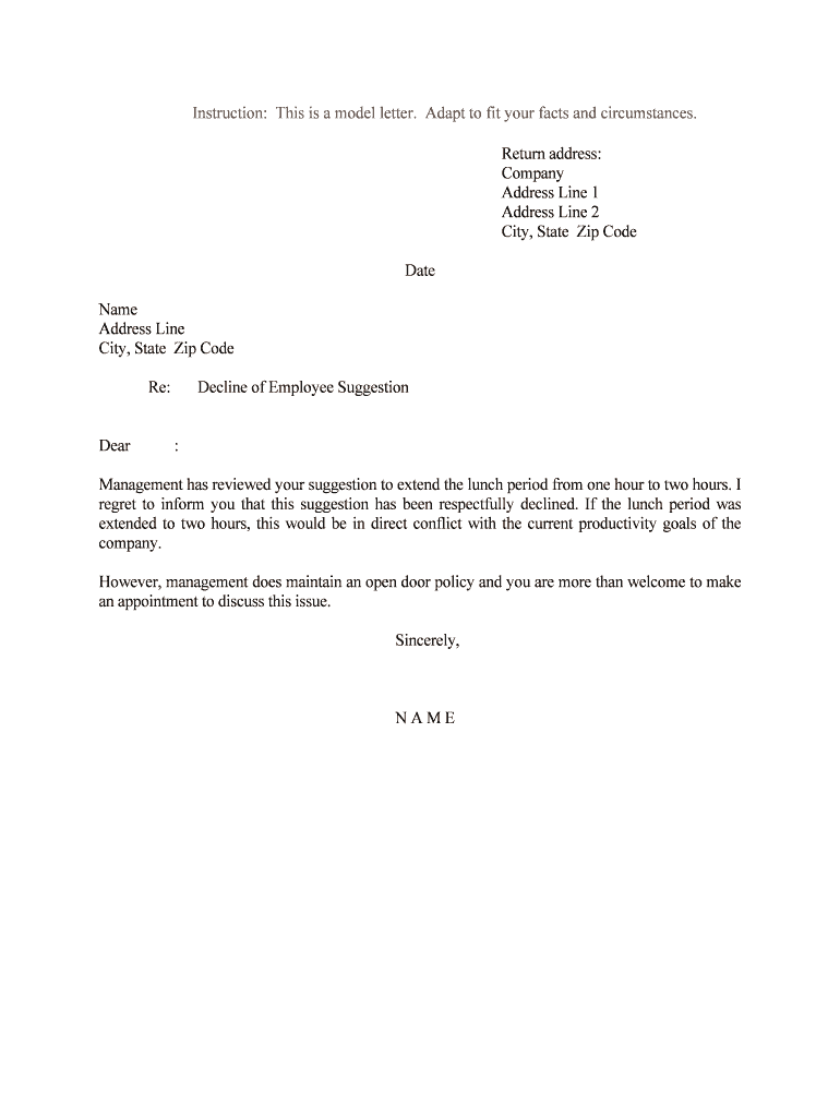 Decline of Employee Suggestion  Form
