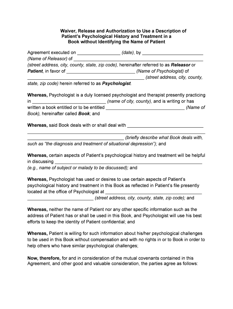 Waiver, Release and Authorization to Use a Description of  Form