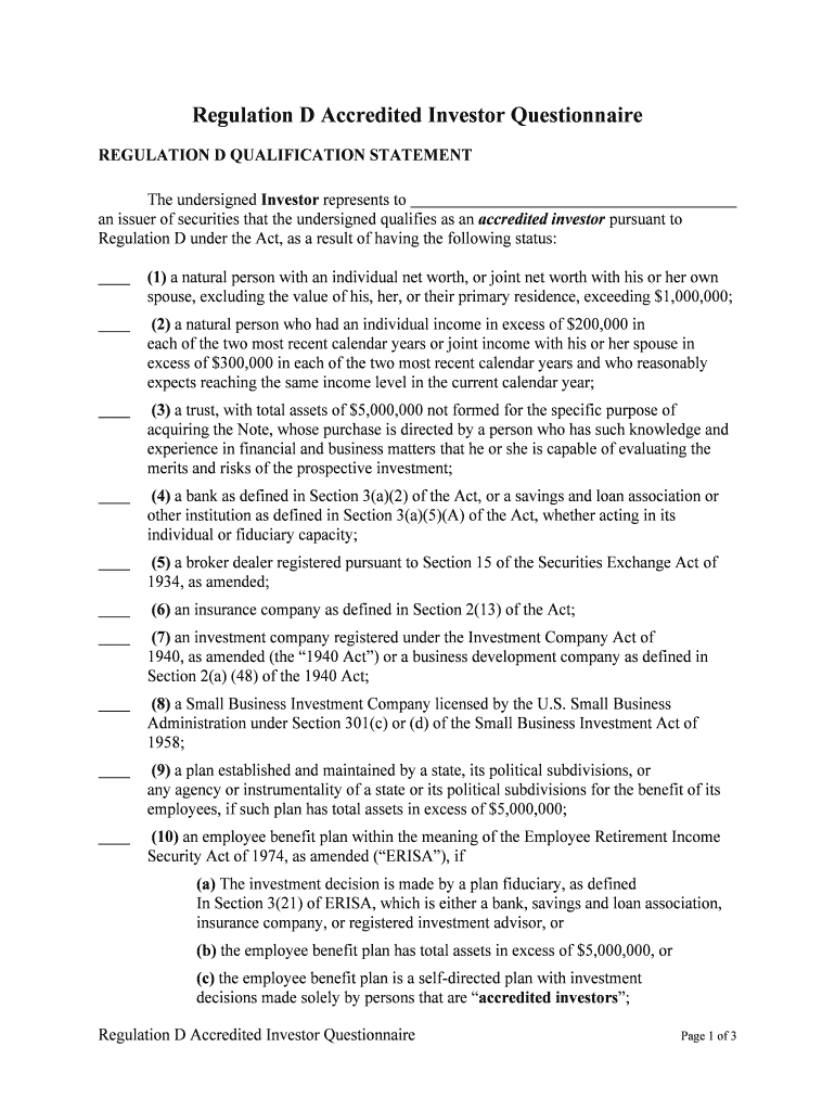 Form of Regulation D Subscription Agreement