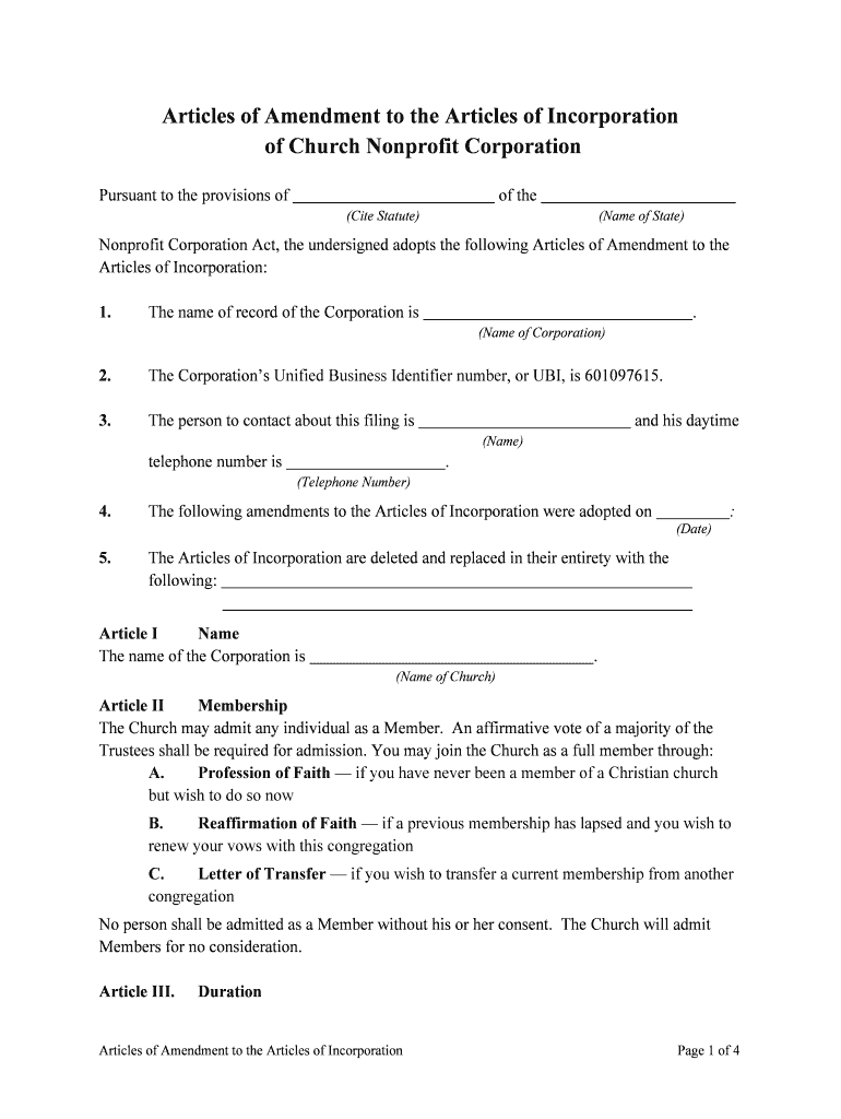 Of Church Nonprofit Corporation  Form