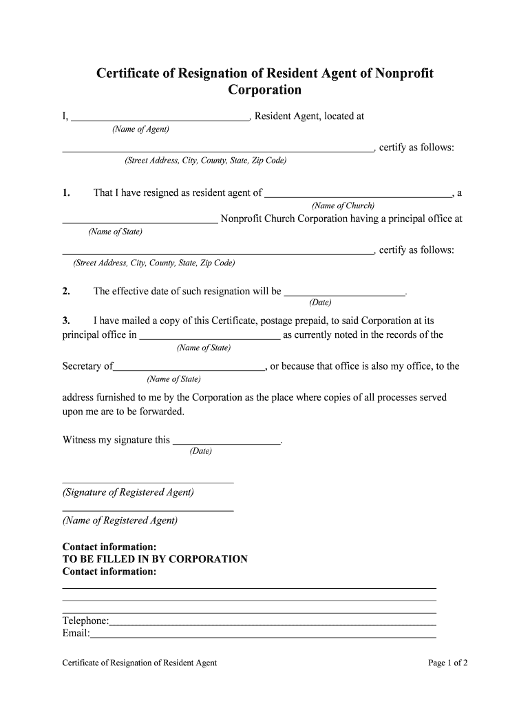 Certificate of Resignation of Registered Agent Form
