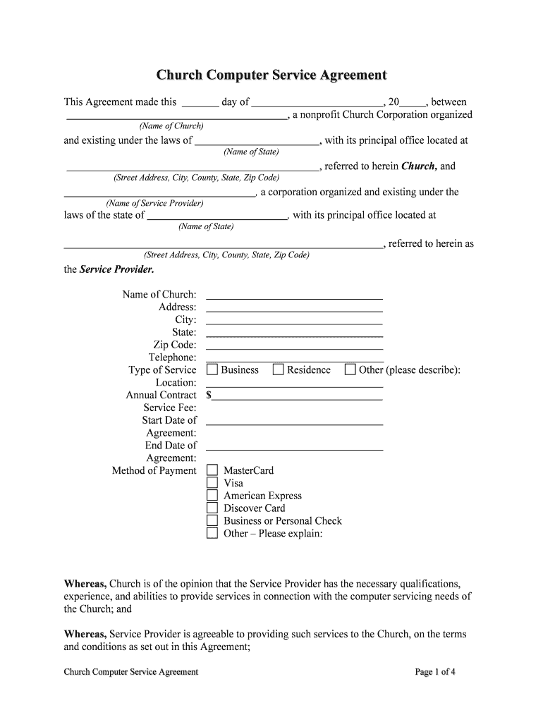 Church Computer Service Agreement  Form