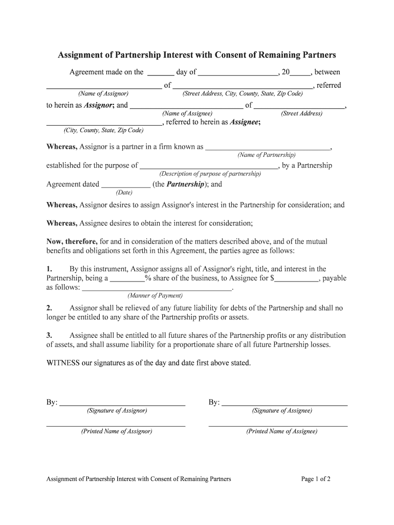 Form of Agreement and Assignment of Partnership Interest