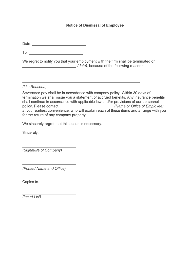 Sample Termination Letters for Employees Who Were Fired or  Form
