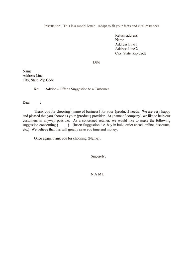 Advice Offer a Suggestion to a Customer  Form