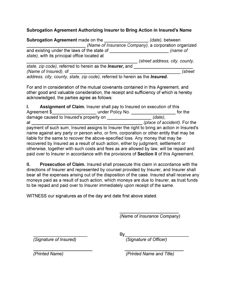 1 by Barrett Kiernan the Subrogation Claim of an Insurance  Form