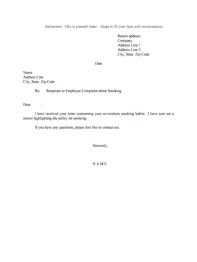Response to Employee Complaint About Smoking  Form