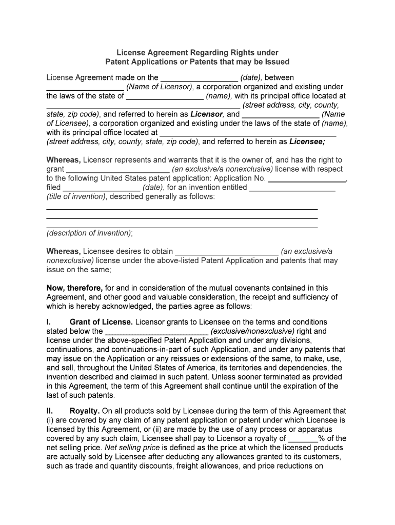 Patent License Agreement Priori  Form