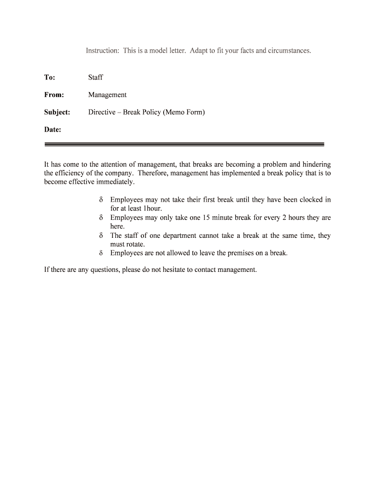 Employee Breaks Policy TemplateWorkable  Form